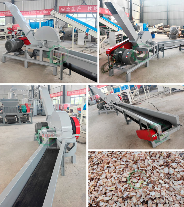 37KW Listrik 6pcs Bilah Kayu Chipper Mesin 4m Feed Conveyor Drum Jenis Shredder